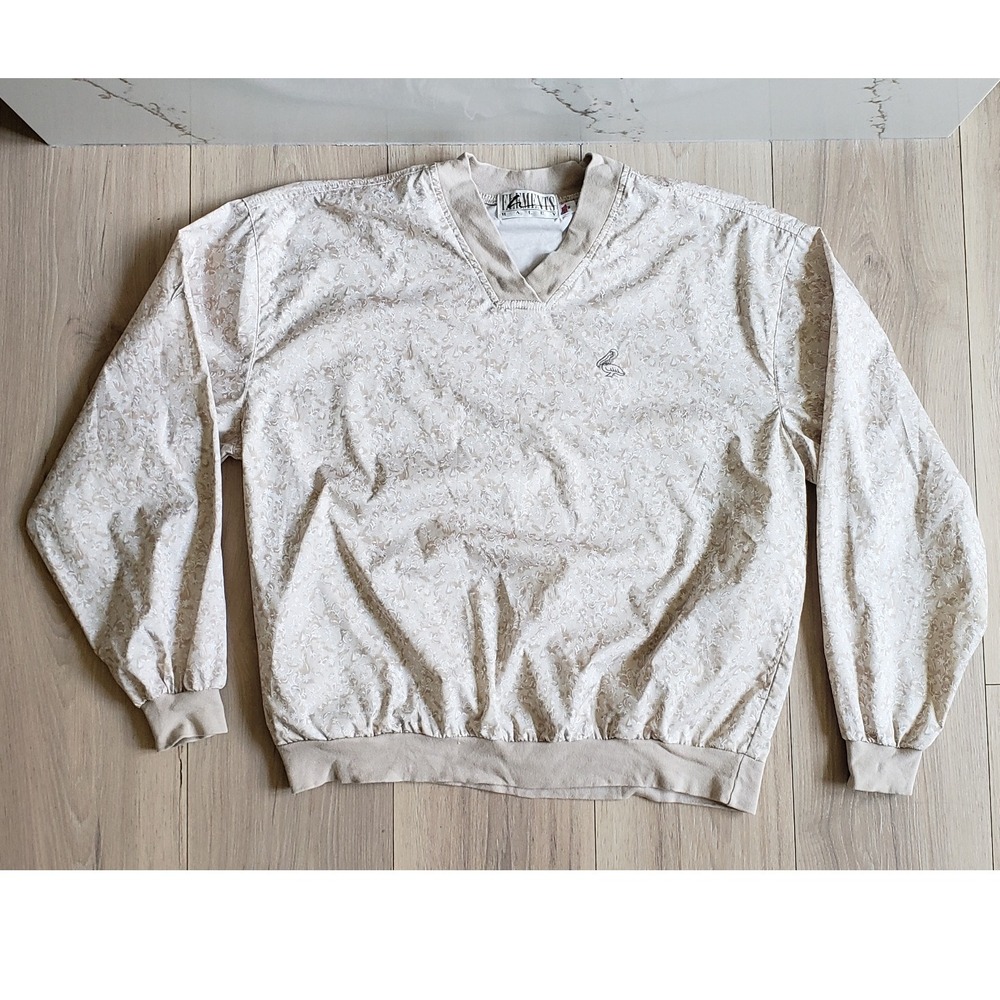 Elements Haley Windbreaker Mens M Beige V Neck Pullover Golf Jacket Tonal Floral